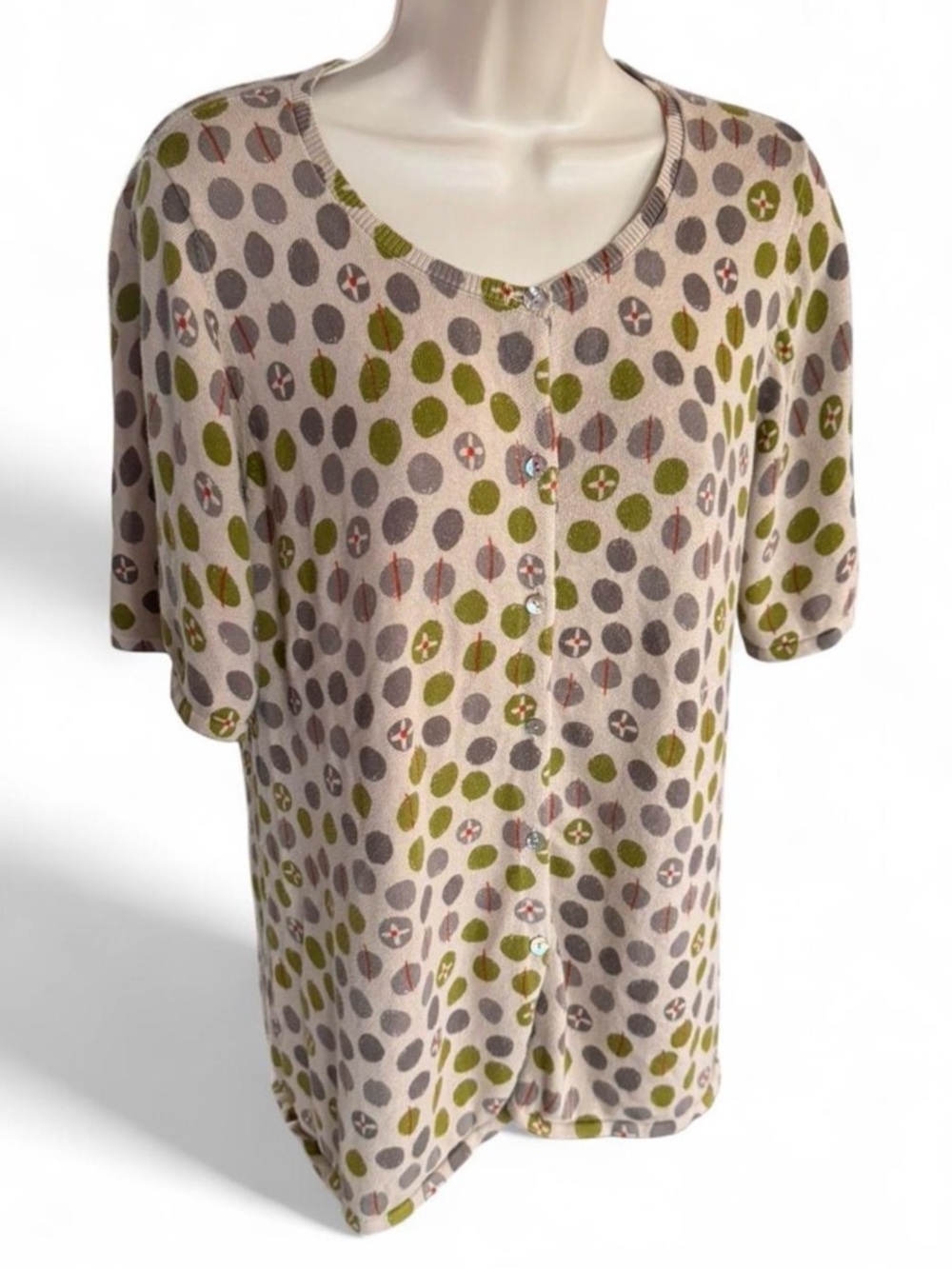 Gudrun Sjödén Abstract Dot Knit Top Artsy Scandinavian Boho Beige Green Size S